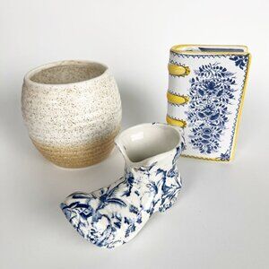 Vintage Cozy English Cottage Bundle Vase Decor Pot Planter Eclectic Floral Print